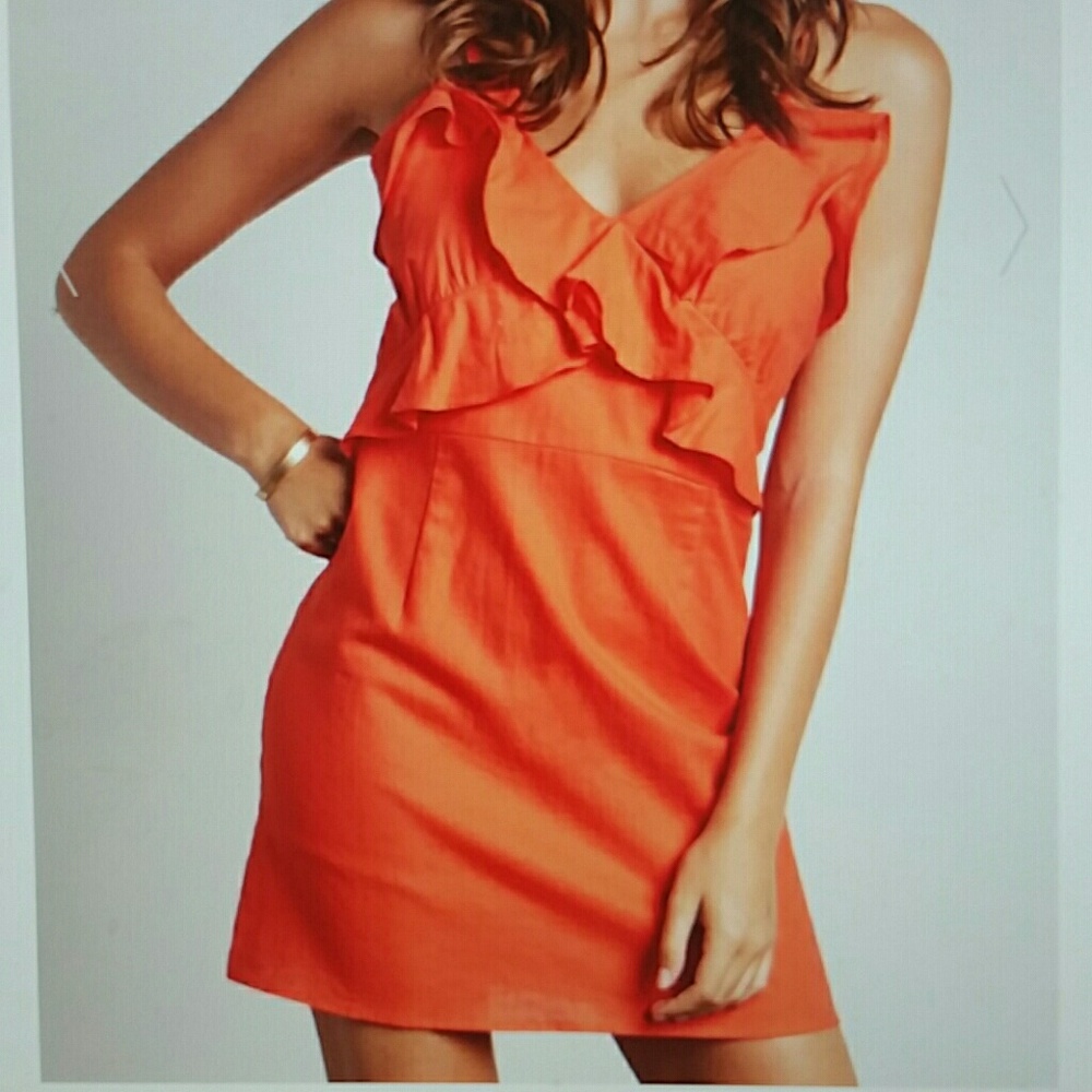 Coral red ruffle detail dress